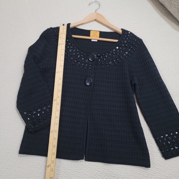 Ruby Rd Black Cardigan Embellished neck and Sleeve Hems Size Medium - Picture 8 of 13